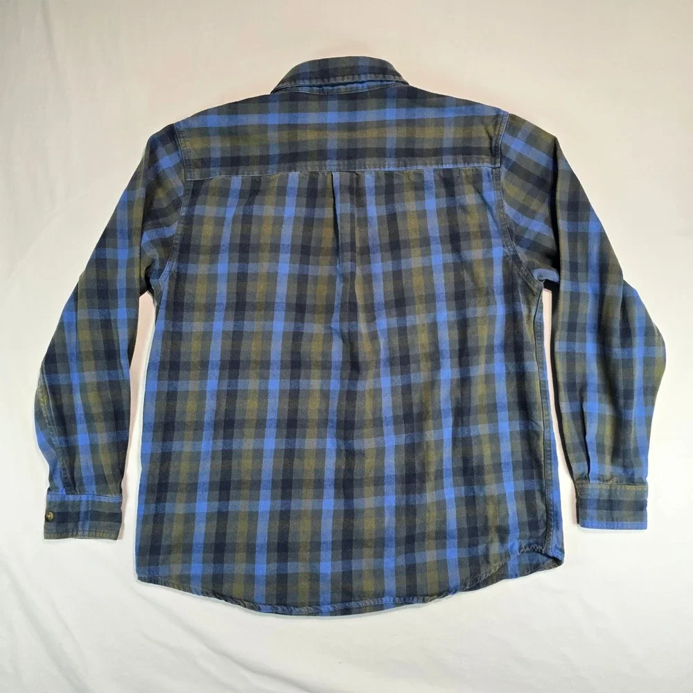 Smiths Workwear Mens Large‎ Flannel Shirt Blue Olive Green Plaid Long Sleeve L